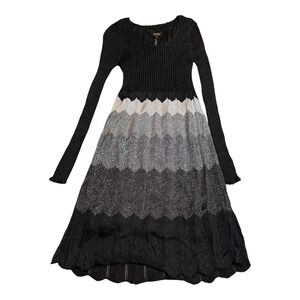 Laundry by Shelli Segal Metallic Knit Dress Sleeve Chevron Ombre Size M